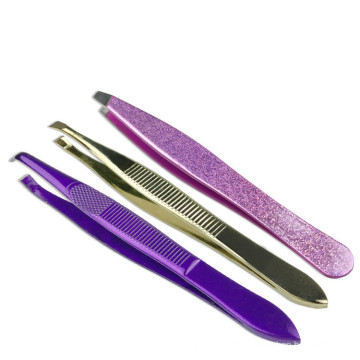 Stainless steel eyebrow tweezers Oblique mouth spray paint color eyebrow makeup tools